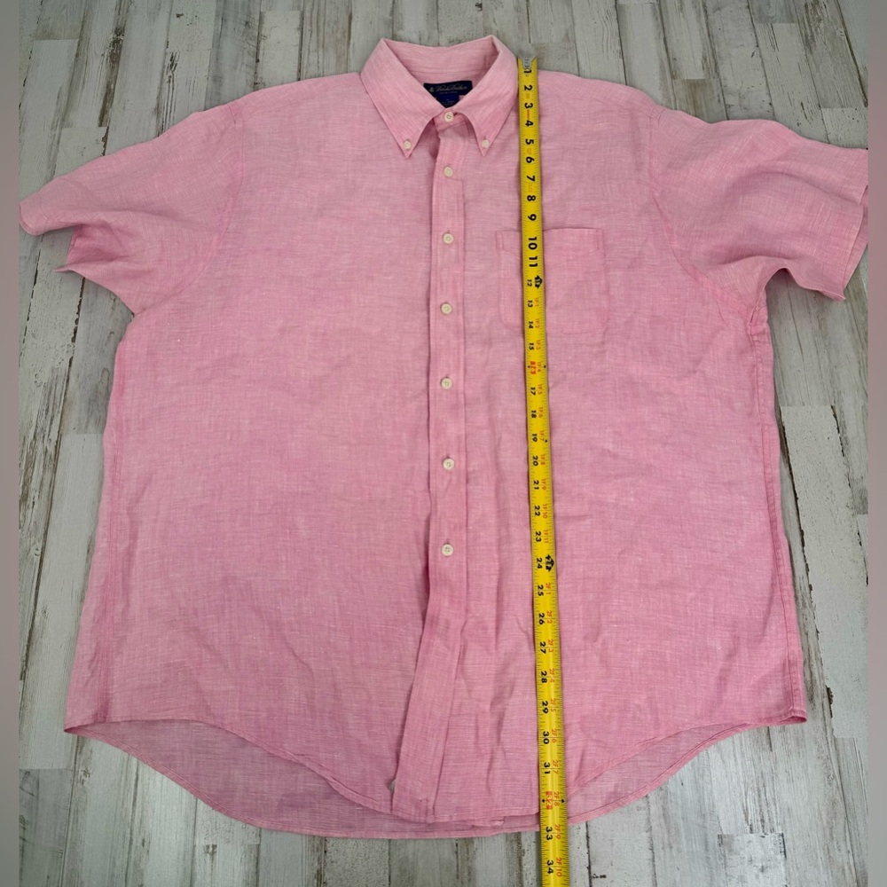 Brooks Brothers Button-Up Shirt Men XL Pink 100% Irish Linen Short Sleeve - Picture 5 of 9